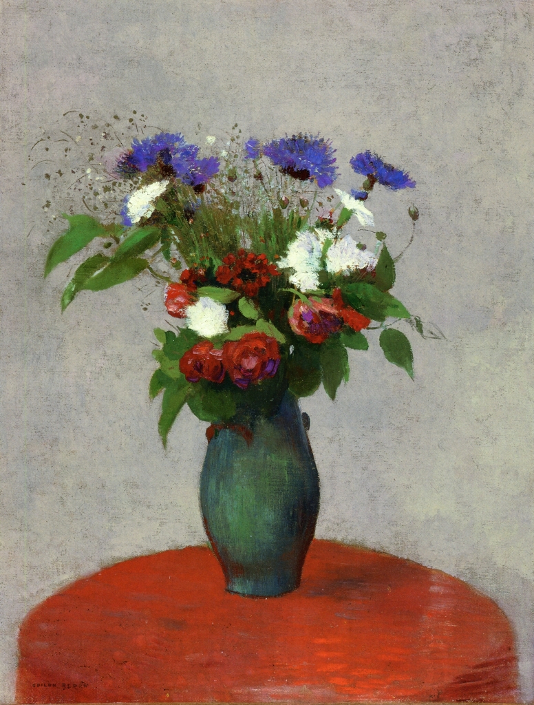 Vase Of Flowers On A Red Tablecloth Odilon Redon