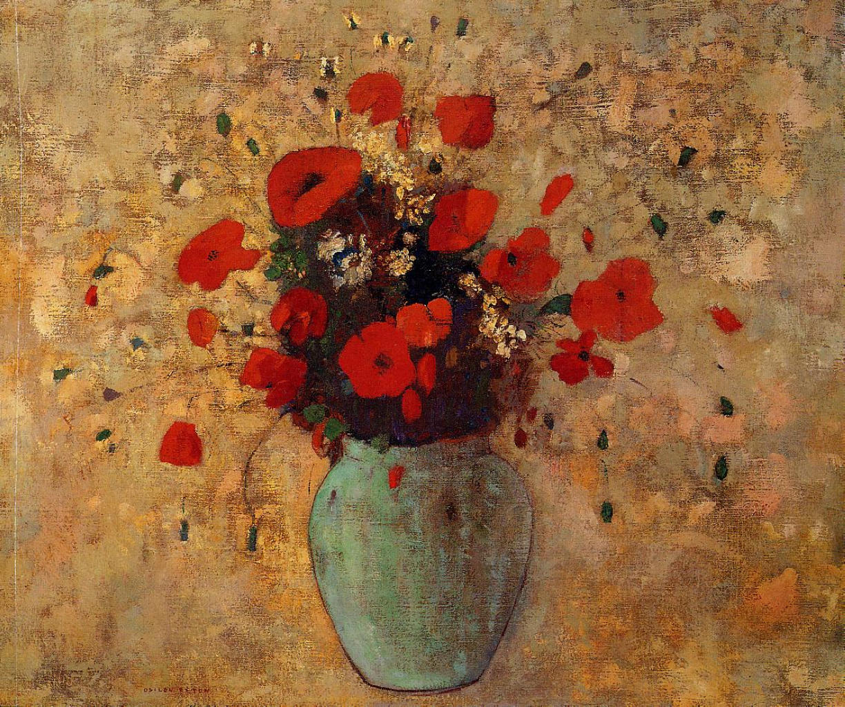 Vase of poppies 奥迪隆雷东Odilon Redon作品 无水印高清图 麦田艺术