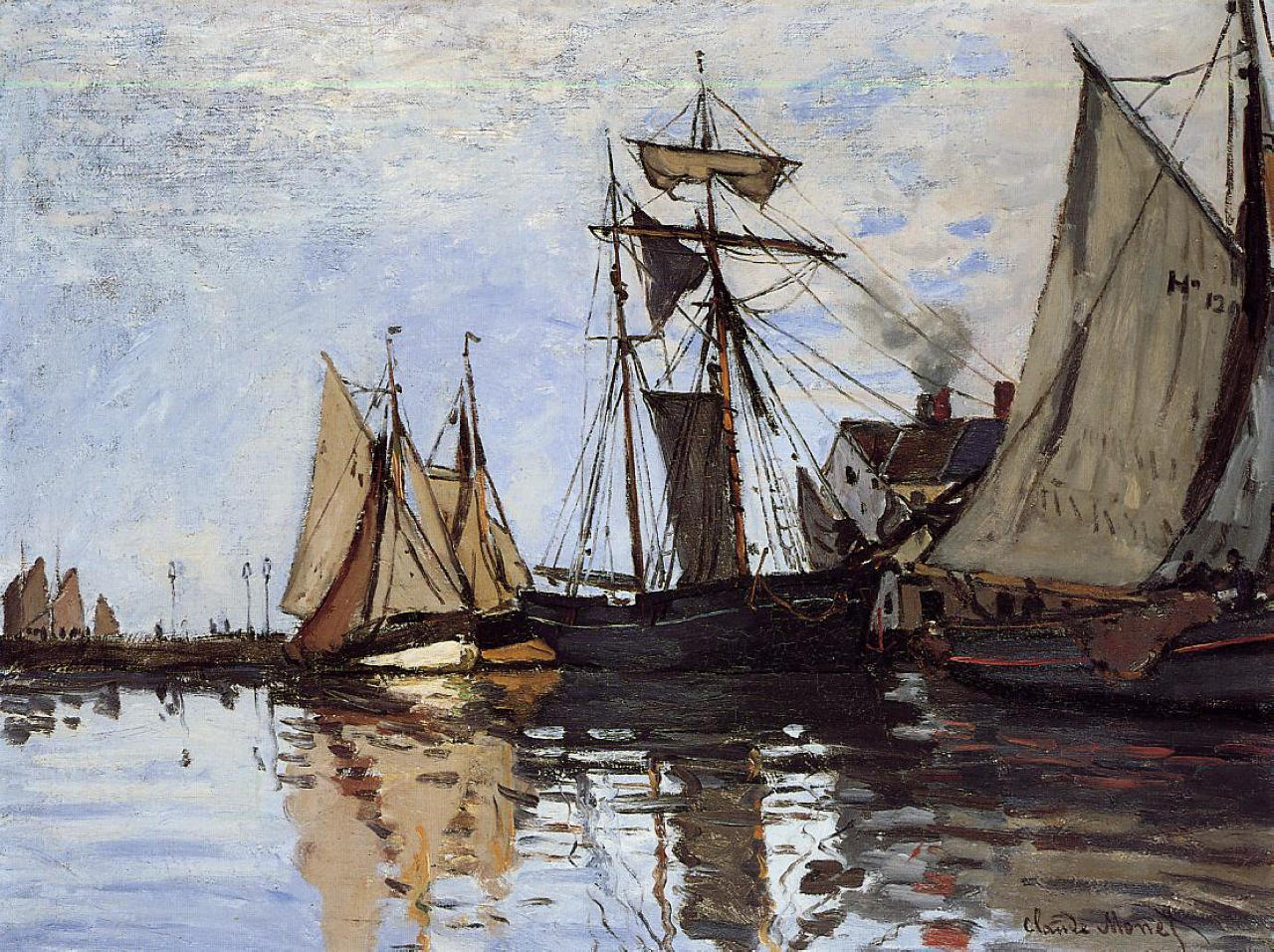 Boats in the Port of Honfleur 莫奈油画作品,无水印高清大图- 麦田艺术
