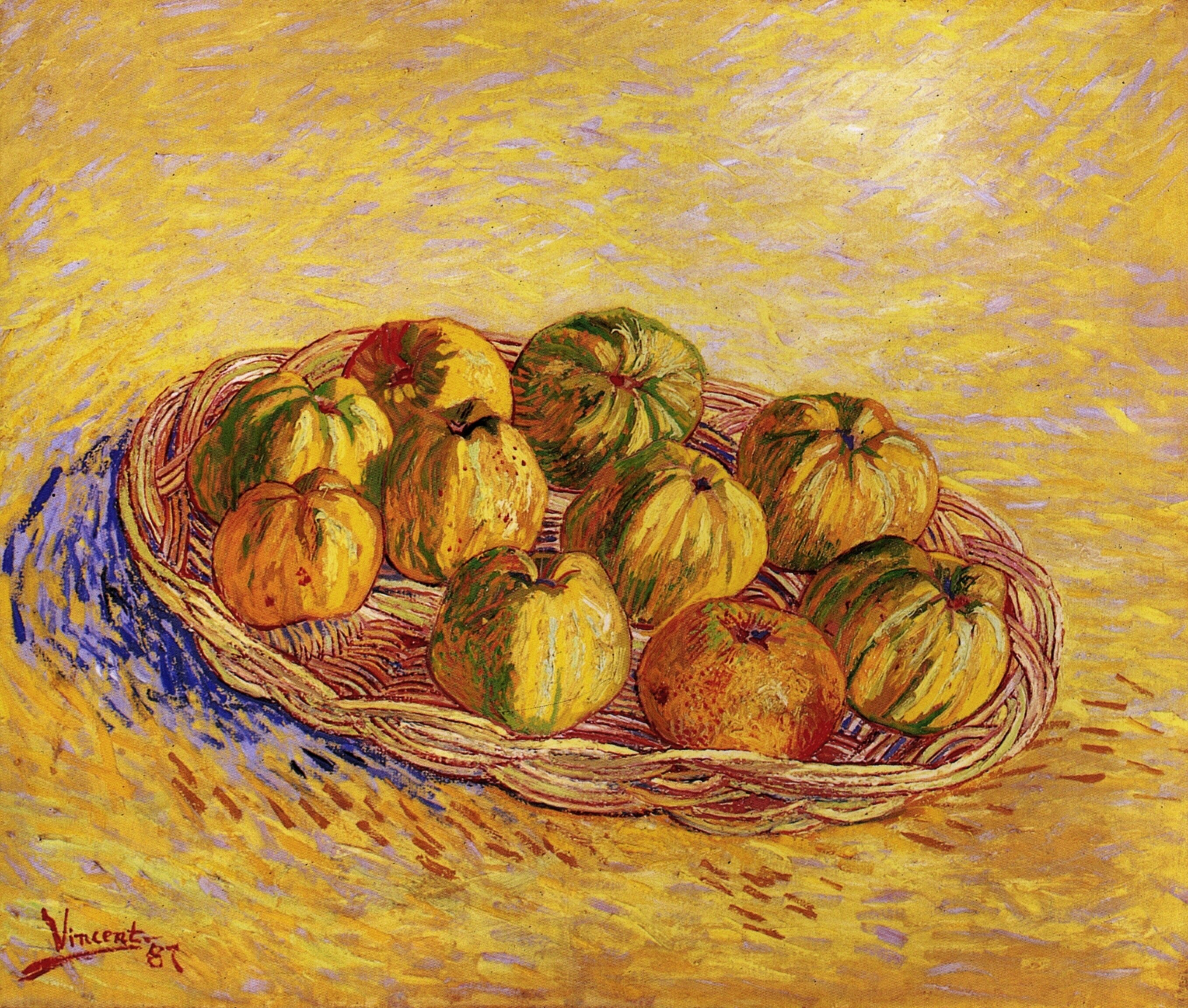Still Life with Basket of Apples 梵高油画作品,无水印高清大图- 麦田艺术