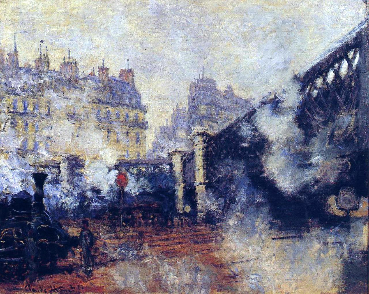 The Pont de l'Europe, Gare Saint-Lazare 莫奈油画作品,无水印高清大 