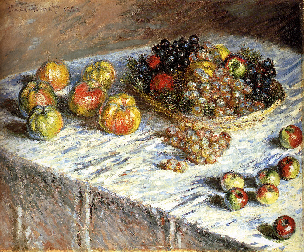 Still Life with Apples And Grapes 莫奈油画作品,无水印高清大图