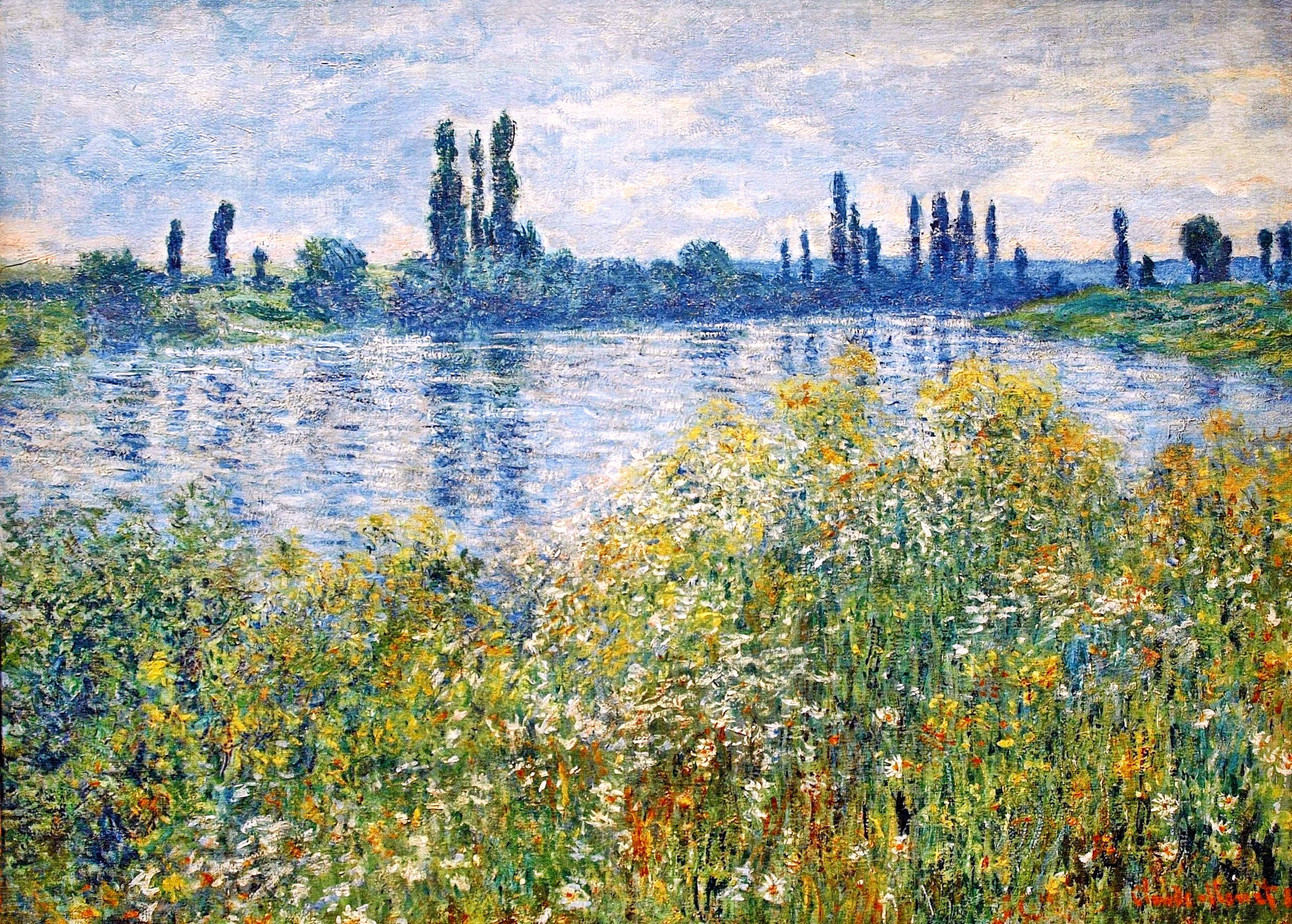 Flowers on the Banks of Seine near Vetheuil 莫奈油画作品,无水印