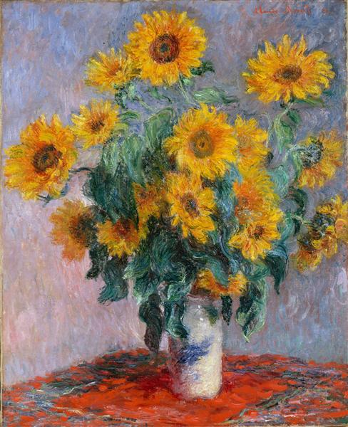 bouquet of sunflowers 莫奈油画作品,无水印高清大图 - 麦田艺术