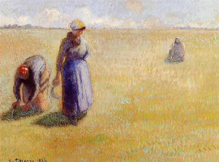 women cutting grass 卡米耶·毕沙罗油画作品,无水印高清大图 - 麦田