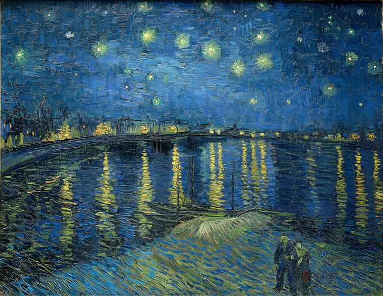 罗纳河上的星夜- 梵高,无水印高清大图- 麦田艺术