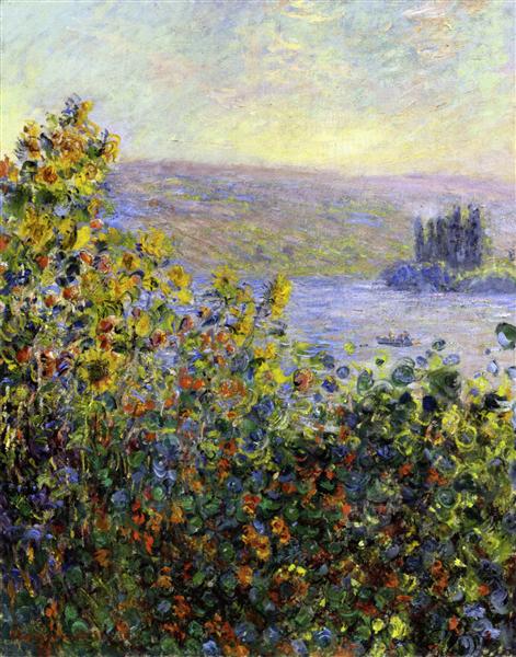flowers beds at vetheuil 莫奈油画作品,无水印高清大图 - 麦田艺术