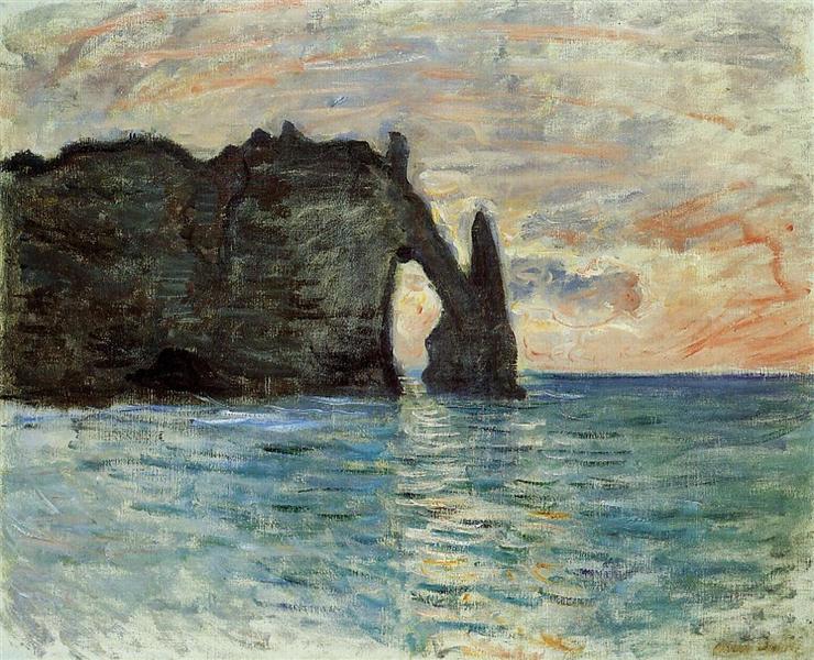 the manneport, cliff at etretat 莫奈油画作品,无水印高清大图