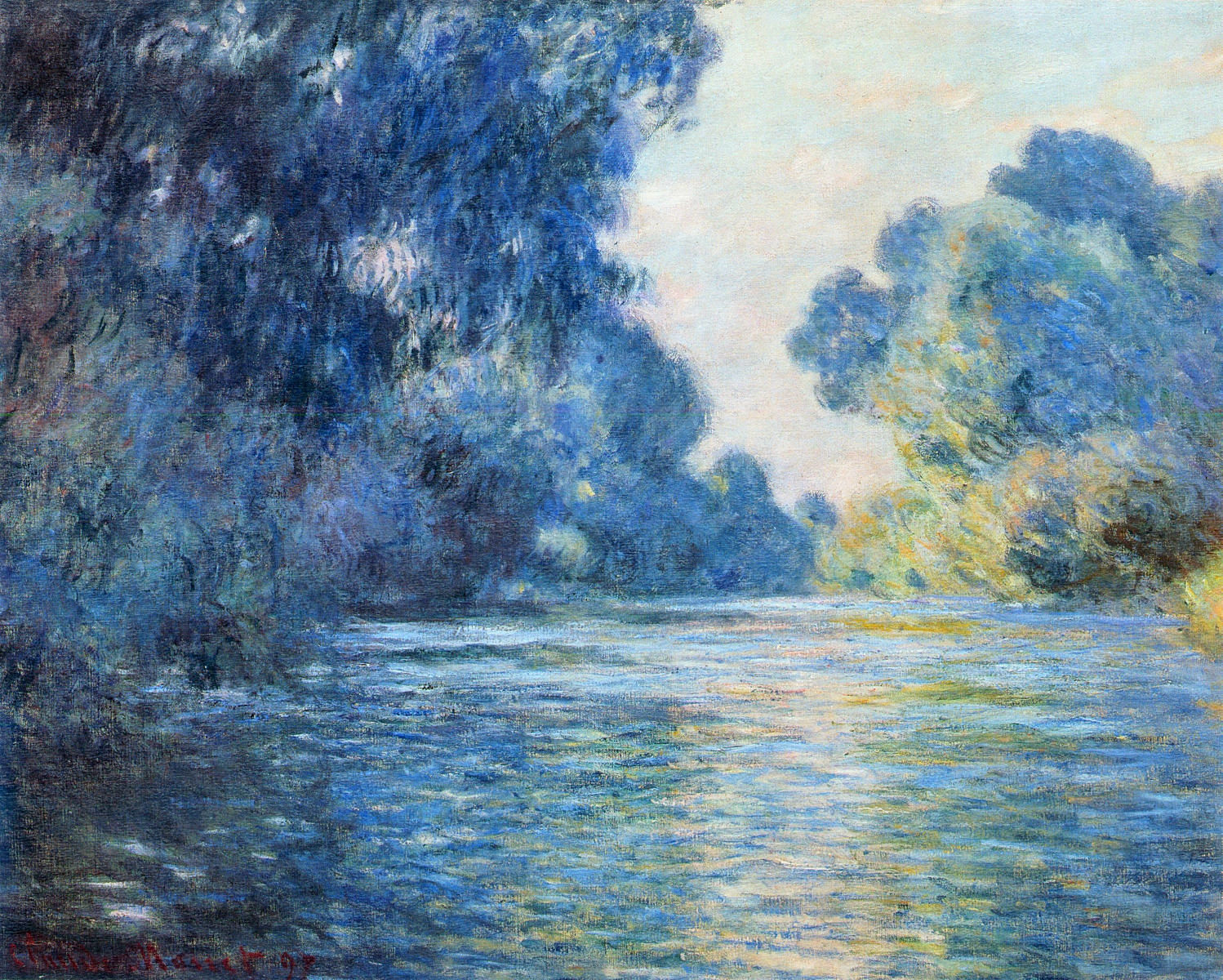 Morning on the Seine at Giverny 02 莫奈油画作品,无水印高清大图 