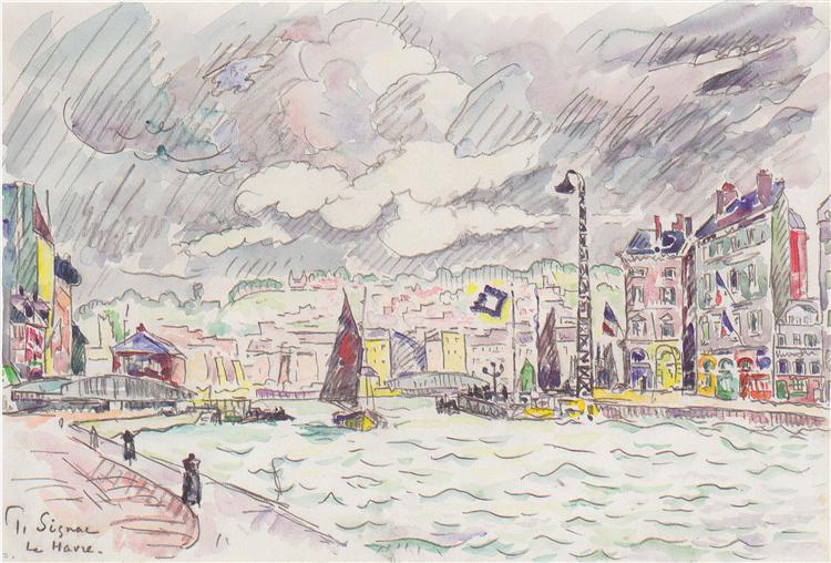 Le Havre with rain clouds - 保罗·西涅克作品,无水印高清大图 - 麦田艺术