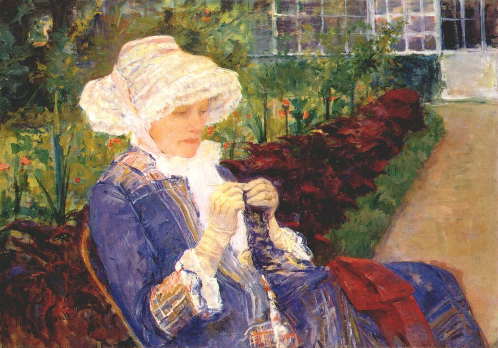 Lydia crocheting in the garden at marly - 玛丽·卡萨特作品,无水印高清大图- 麦田艺术