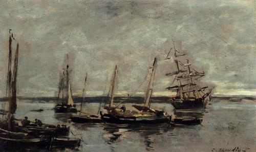 The Port at Deauville - 欧仁·布丹作品,无水印高清大图 - 麦田艺术