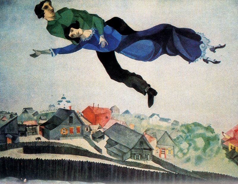 Chagall 抽象画 油彩作品 Over the town - 马克·夏加尔Marc Chagall作品,无水印高清大图- 麦田艺术