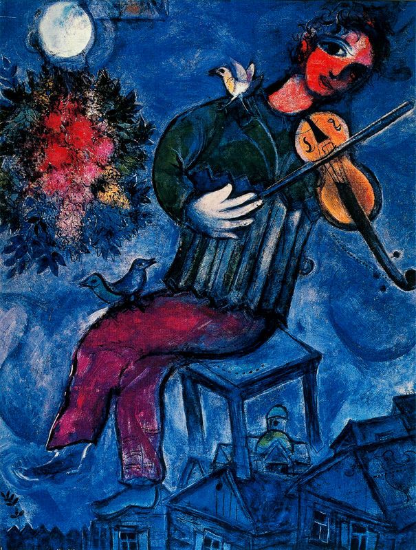 The blue fiddler - 马克·夏加尔Marc Chagall作品,无水印高清大图
