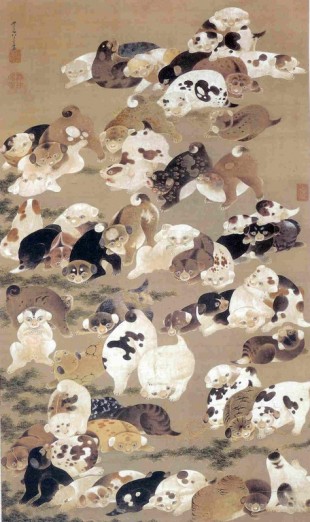 One Hundred Dogs - 伊藤若冲作品,无水印高清大图- 麦田艺术