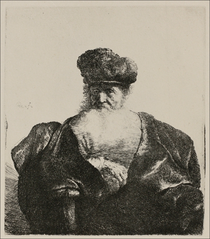 An Old Man with a Beard, Fur Cap and a Velvet Cloak - 伦勃朗作品,无水印高清图 - 麦田艺术