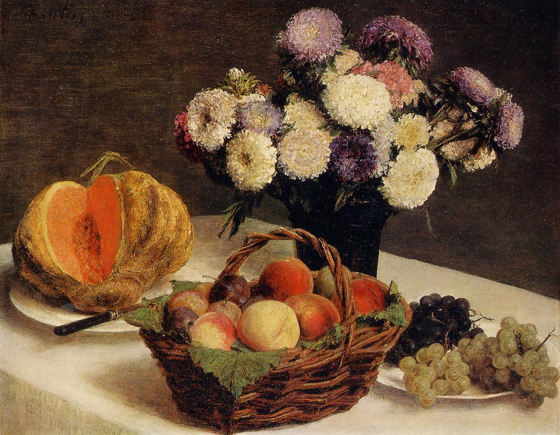 Flowers and Fruit, a Melon - Henri Fantin-Latour作品,无水印高清图- 麦田艺术