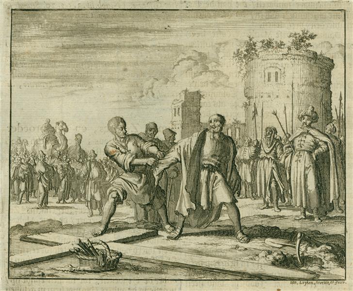 crucifixion of simon the zealot, syria, ad 70, 1685 - jan luyken