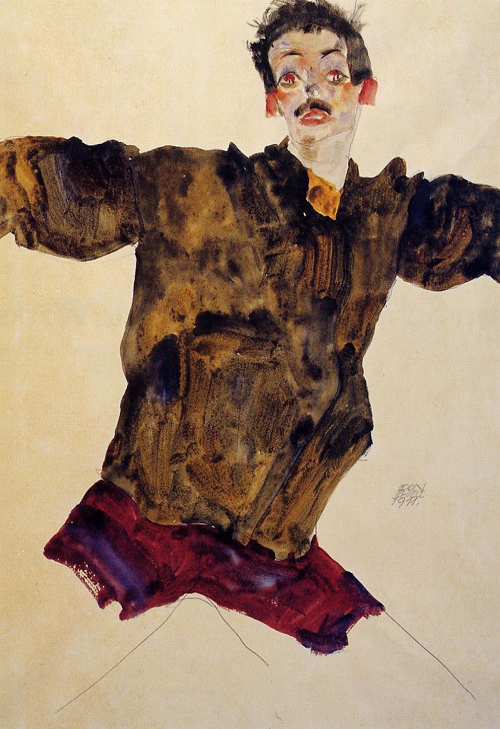 Self Portrait with Outstretched Arms - 埃贡·席勒作品,无水印高清图 - 麦田艺术
