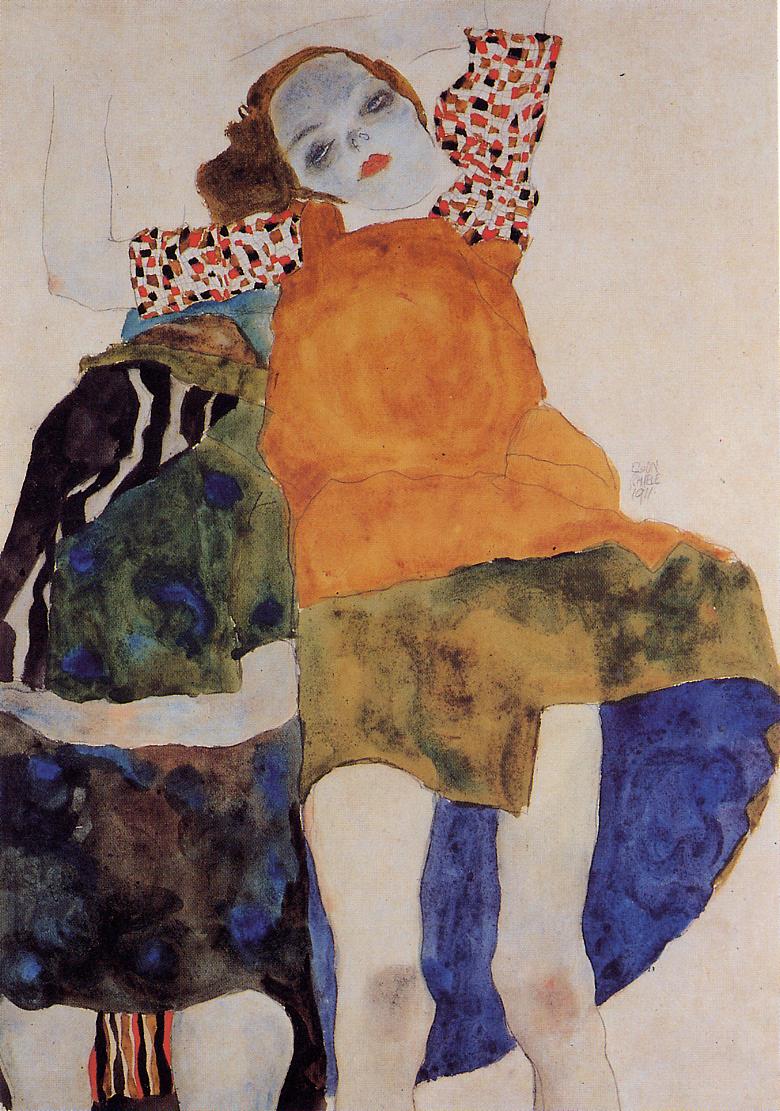 Two Seated Girls - 埃贡·席勒作品,无水印高清图- 麦田艺术