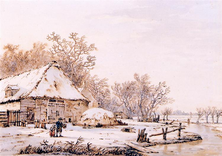 Winter landscape with farm - Jacob van Strij