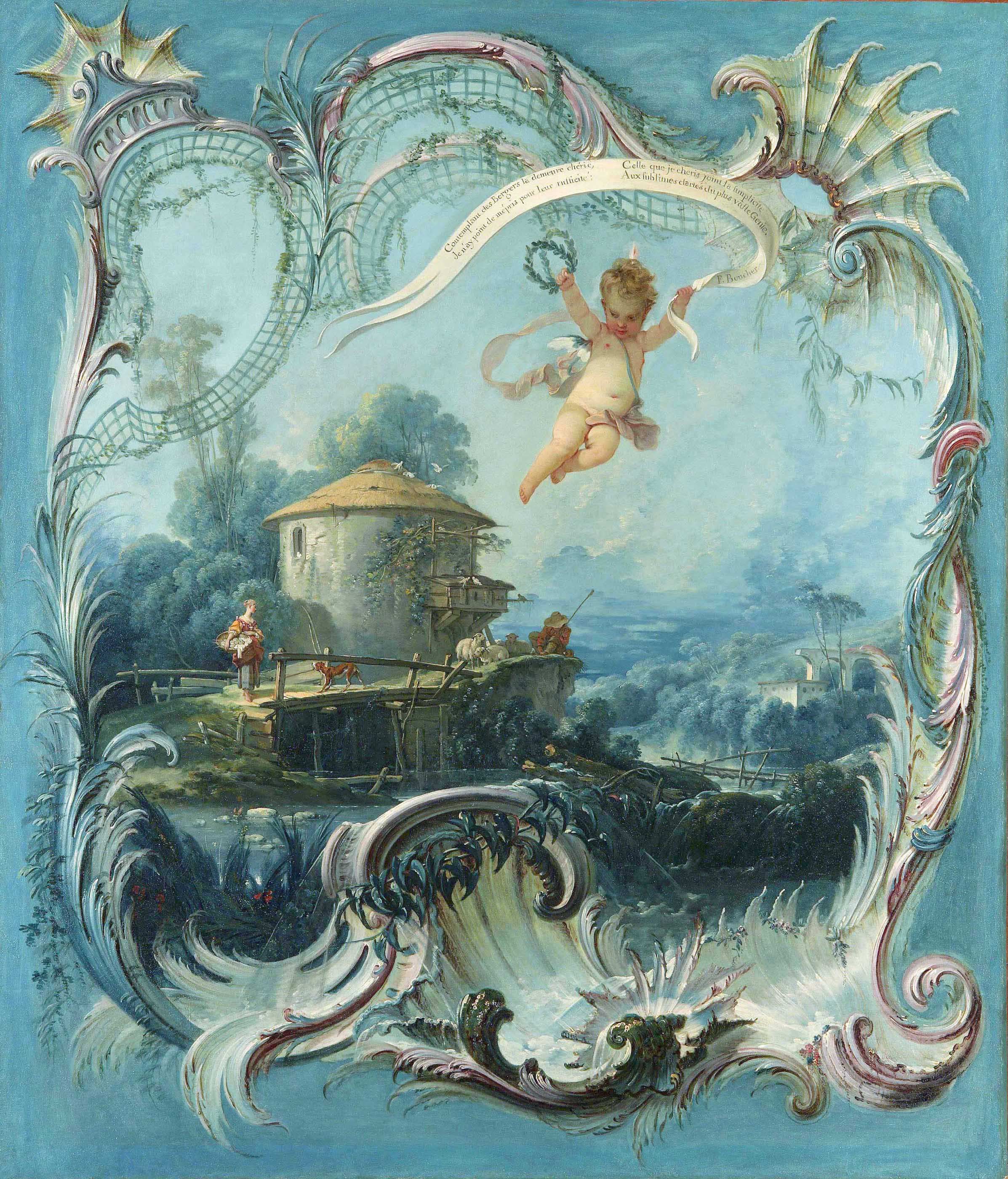 The Enchanted Home A Pastoral Landscape Surmounted by Cupid - 弗朗 