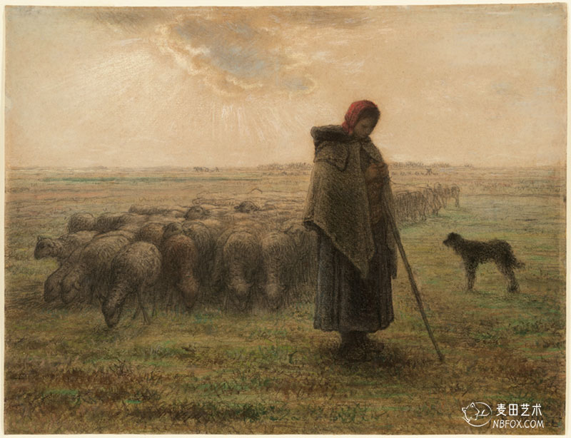 牧羊女和她的羊群 - 米勒