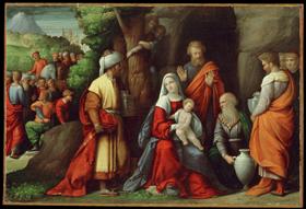 Saint Catherine of Siena receiving the stigmata between Saints Benedict ...